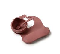 Muchmellow - Set Pappa Silicone MADE IN ITALY 3 pezzi, Ciotola con Ventosa Anticaduta, Cucchiaio, Bavaglino Regolabile, Svezzamento, Plastic Free, BPA Free, Lavabile Lavastoviglie (Rosso)