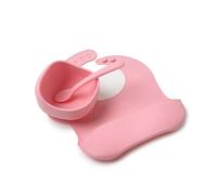 Muchmellow - Set Pappa Silicone MADE IN ITALY 3 pezzi, Ciotola con Ventosa Anticaduta, Cucchiaio, Bavaglino Regolabile, Svezzamento, Plastic Free, BPA Free, Lavabile Lavastoviglie (Rosa)