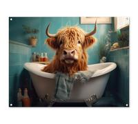 MuchoWow© Decoracion Jardin Exterior 120x90 cm Decoración Pared Póster De Jardín Balcón Wall Decoration Patio Posters Decorativos Terraza Highlander escocés - baño - Azul - Bañera