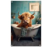 MuchoWow© Decoracion Jardin Exterior 60x90 cm Decoración Pared Póster De Jardín Balcón Wall Decoration Patio Posters Decorativos Terraza Highlander escocés - baño - Azul - Bañera