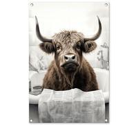 MuchoWow© Decoracion Jardin Exterior 60x90 cm Decoración Pared Póster De Jardín Balcón Wall Decoration Patio Posters Decorativos Terraza Highlander escocés - Bañera - Cuarto baño - Periódico