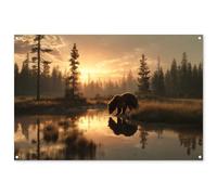 MuchoWow© Decoración Pared Exterior 120x80 cm Poster Decorativos Jardín Decoracion Terraza Balcon Wall Decoration Patio Posters Póster De Jardin OSO - Agua - Bosque - Luz matinal