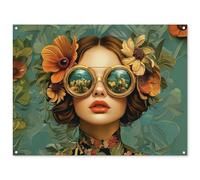 MuchoWow© Decoración Pared Exterior 120x90 cm Poster Decorativos Jardín Decoracion Terraza Balcon Wall Decoration Patio Posters Póster De Jardin Mujer - Flores - Mariposas - Naturaleza - Vintage