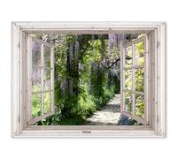 MuchoWow© Decoracion Pared Exterior 120x90 cm Posters Decorativos Jardin Terraza Balcon Wall Decoration Decoración Patio Póster De Jardín Glicinia - Flores - Vista - Árbol - Primavera