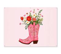 MuchoWow© Decoracion Pared Exterior 160x120 cm Posters Decorativos Jardin Terraza Balcon Wall Decoration Decoración Patio Póster De Jardín Botas vaqueras - Rosa - Ramo - Flores