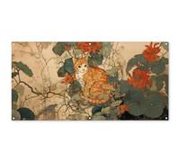 MuchoWow© Decoracion Pared Exterior 160x80 cm Posters Decorativos Jardin Terraza Balcon Wall Decoration Decoración Patio Póster De Jardín Gato - Ornamental - Flores