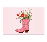 MuchoWow© Decoracion Pared Exterior 180x120 cm Posters Decorativos Jardin Terraza Balcon Wall Decoration Decoración Patio Póster De Jardín Botas vaqueras - Rosa - Ramo - Flores