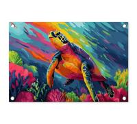 MuchoWow© Decoración Pared Exterior 60x40 cm Poster Decorativos Jardín Decoracion Terraza Balcon Wall Decoration Patio Posters Póster De Jardin Coral - Tortuga - Abstracto - Agua