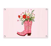 MuchoWow© Decoracion Pared Exterior 60x40 cm Posters Decorativos Jardin Terraza Balcon Wall Decoration Decoración Patio Póster De Jardín Botas vaqueras - Rosa - Ramo - Flores