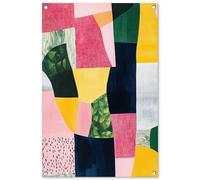 MuchoWow© Decoración Pared Exterior 60x90 cm Poster Decorativos Jardín Decoracion Terraza Balcon Wall Decoration Patio Posters Póster De Jardin Abstracto - Rosa - Formas - Amarillo