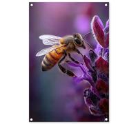 MuchoWow© Decoración Pared Exterior 60x90 cm Poster Decorativos Jardín Decoracion Terraza Balcon Wall Decoration Patio Posters Póster De Jardin Abeja la Miel - Flores moradas - Detalles