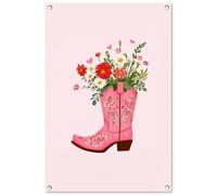 MuchoWow© Decoracion Pared Exterior 60x90 cm Posters Decorativos Jardin Terraza Balcon Wall Decoration Decoración Patio Póster De Jardín Botas vaqueras - Rosa - Ramo - Flores