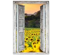 MuchoWow© Decoracion Pared Exterior 60x90 cm Posters Decorativos Jardin Terraza Balcon Wall Decoration Decoración Patio Póster De Jardín Girasol - Noche - Flores - Ver