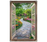 MuchoWow© Decoracion Pared Exterior 60x90 cm Posters Decorativos Jardin Terraza Balcon Wall Decoration Decoración Patio Póster De Jardín Vista - Flores - Camino del - Naturaleza
