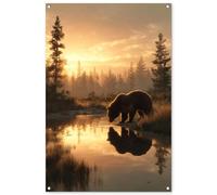 MuchoWow© Decoración Pared Exterior 80x120 cm Poster Decorativos Jardín Decoracion Terraza Balcon Wall Decoration Patio Posters Póster De Jardin OSO - Agua - Bosque - Luz matinal