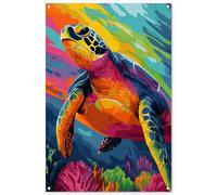 MuchoWow© Decoración Pared Exterior 80x120 cm Poster Decorativos Jardín Decoracion Terraza Balcon Wall Decoration Patio Posters Póster De Jardin Coral - Tortuga - Abstracto - Agua