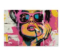 MuchoWow© Decoración Pared Exterior 90x60 cm Poster Decorativos Jardín Decoracion Terraza Balcon Wall Decoration Patio Posters Póster De Jardin Retrato - Mujer - Abstracto - Gafas sol