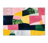 MuchoWow© Decoración Pared Exterior 90x60 cm Poster Decorativos Jardín Decoracion Terraza Balcon Wall Decoration Patio Posters Póster De Jardin Abstracto - Rosa - Formas - Amarillo