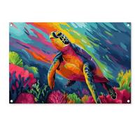MuchoWow© Decoración Pared Exterior 90x60 cm Poster Decorativos Jardín Decoracion Terraza Balcon Wall Decoration Patio Posters Póster De Jardin Coral - Tortuga - Abstracto - Agua