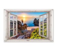 MuchoWow© Decoracion Pared Exterior 90x60 cm Posters Decorativos Jardin Terraza Balcon Wall Decoration Decoración Patio Póster De Jardín Vista - Playa - Verano - Atardecer