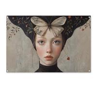MuchoWow© Decorazioni Giardino 120x80 cm Poster da Parete per Esterno Decorazione Muro Decori Balcone Terrazzo Esterna Wall Decoration Posters Donna - Farfalla - Arte - Classico - Muto