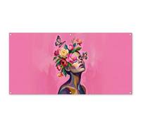 MuchoWow© Decorazioni Giardino 160x80 cm Poster da Parete per Esterno Decorazione Muro Decori Balcone Terrazzo Esterna Wall Decoration Posters Volto Donna - Farfalle - Colorato