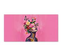MuchoWow© Decorazioni Giardino 200x100 cm Poster da Parete per Esterno Decorazione Muro Decori Balcone Terrazzo Esterna Wall Decoration Posters Volto Donna - Farfalle - Colorato