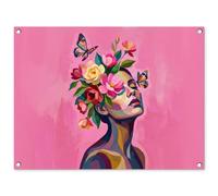 MuchoWow© Decorazioni Giardino 80x60 cm Poster da Parete per Esterno Decorazione Muro Decori Balcone Terrazzo Esterna Wall Decoration Posters Volto Donna - Farfalle - Colorato
