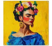 MuchoWow© Poster De Jardin 100x100 cm Decoracion Balcón Wall Decoration Adornos Pared Terraza Exterior Decoración Patio Posters Decorativos Frida Kahlo - Mujer - Amarillo - Azul - Flores