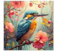 MuchoWow© Póster De Jardín 100x100 cm Terraza Exterior Accesorios Jardin Decoracion Pared Decorativa Balcon Wall Decoration Posters Decorativos Martín pescador - Florecer - Naturaleza - Flores