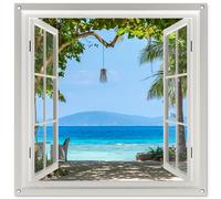 MuchoWow© Póster De Jardín 100x100 cm Terraza Exterior Accesorios Jardin Decoracion Pared Decorativa Balcon Wall Decoration Posters Decorativos Vista - Árbol - Mar - Palmera - Colinas - Playa