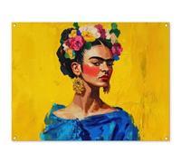 MuchoWow© Poster De Jardin 120x90 cm Decoracion Balcón Wall Decoration Adornos Pared Terraza Exterior Decoración Patio Posters Decorativos Frida Kahlo - Mujer - Amarillo - Azul - Flores