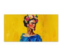 MuchoWow© Poster De Jardin 160x80 cm Decoracion Balcón Wall Decoration Adornos Pared Terraza Exterior Decoración Patio Posters Decorativos Frida Kahlo - Mujer - Amarillo - Azul - Flores