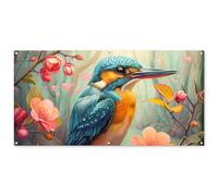 MuchoWow© Póster De Jardín 160x80 cm Terraza Exterior Accesorios Jardin Decoracion Pared Decorativa Balcon Wall Decoration Posters Decorativos Martín pescador - Florecer - Naturaleza - Flores
