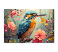 MuchoWow© Póster De Jardín 180x120 cm Terraza Exterior Accesorios Jardin Decoracion Pared Decorativa Balcon Wall Decoration Posters Decorativos Martín pescador - Florecer - Naturaleza - Flores