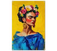 MuchoWow© Poster De Jardin 80x120 cm Decoracion Balcón Wall Decoration Adornos Pared Terraza Exterior Decoración Patio Posters Decorativos Frida Kahlo - Mujer - Amarillo - Azul - Flores