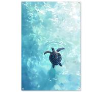 MuchoWow© Poster De Jardin 80x120 cm Decoracion Balcón Wall Decoration Adornos Pared Terraza Exterior Decoración Patio Posters Decorativos Tortuga - Mar - Azul - Destello