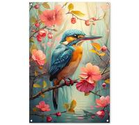 MuchoWow© Póster De Jardín 80x120 cm Terraza Exterior Accesorios Jardin Decoracion Pared Decorativa Balcon Wall Decoration Posters Decorativos Martín pescador - Florecer - Naturaleza - Flores