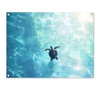 MuchoWow© Poster De Jardin 80x60 cm Decoracion Balcón Wall Decoration Adornos Pared Terraza Exterior Decoración Patio Posters Decorativos Tortuga - Mar - Azul - Destello