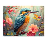 MuchoWow© Póster De Jardín 80x60 cm Terraza Exterior Accesorios Jardin Decoracion Pared Decorativa Balcon Wall Decoration Posters Decorativos Martín pescador - Florecer - Naturaleza - Flores