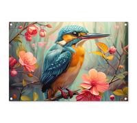 MuchoWow© Póster De Jardín 90x60 cm Terraza Exterior Accesorios Jardin Decoracion Pared Decorativa Balcon Wall Decoration Posters Decorativos Martín pescador - Florecer - Naturaleza - Flores