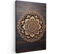MuchoWow© Quadri Astratti su Tela 20x30 cm Foto Quadro Moderno Soggiorno Canvas Decorazioni Camera da Letto Mandala - Legno - Fiori - Marrone