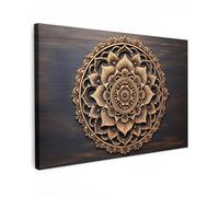 MuchoWow© Quadri Astratti su Tela 60x40 cm Foto Quadro Moderno Soggiorno Canvas Decorazioni Camera da Letto Mandala - Legno - Fiori - Marrone