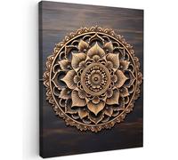 MuchoWow© Quadri Astratti su Tela 60x80 cm Foto Quadro Moderno Soggiorno Canvas Decorazioni Camera da Letto Mandala - Legno - Fiori - Marrone