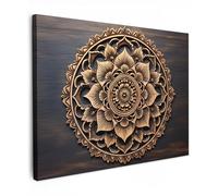 MuchoWow© Quadri Astratti su Tela 70x50 cm Foto Quadro Moderno Soggiorno Canvas Decorazioni Camera da Letto Mandala - Legno - Fiori - Marrone