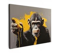 MuchoWow© Quadri Camera Da Letto 40x30 cm Stampe Da Parete Quadro Su Tela Moderni Decorazioni Murali Soggiorno Foto Quadretti IngressoScimmia - Scimpanzé - Banana - Giallo - Animali - Cravatta