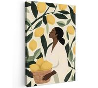 MuchoWow© Quadri Con Cornice 40x60 cm Decorazione Quadri Per Camera Da Letto Quadretti Da Parete Moderni Quadro Moderno Soggiorno Grande Foto Su Tela Donna - Cesto - Limoni - Foglie