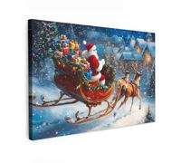 MuchoWow© Quadri Con Cornice 60x40 cm Decorazione Regali Natilizie Quadri Per Camera Da Letto Quadretti Da Parete Moderni Quadro Moderno Soggiorno Grande Su Tela Babbo Natale - Renna