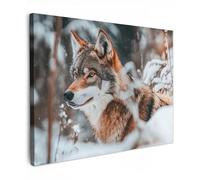 MuchoWow© Quadri Con Cornice Decorazione Quadri Per Camera Da Letto | 70x50 cm - Quadretti Da Parete Moderni Quadro Moderno Soggiorno Grande Foto Su Tela Lupo - Neve - Inverno - Animali - Natura