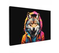 MuchoWow© Quadri Grandi Dimensioni 120x80 cm Quadretti Parete Quadro Moderno Camera Letto Stampa Foto Su Tela Soggiorno Cornice DecorazioniGraffiti - Volpe - Neon - Street art - Nero - Animali